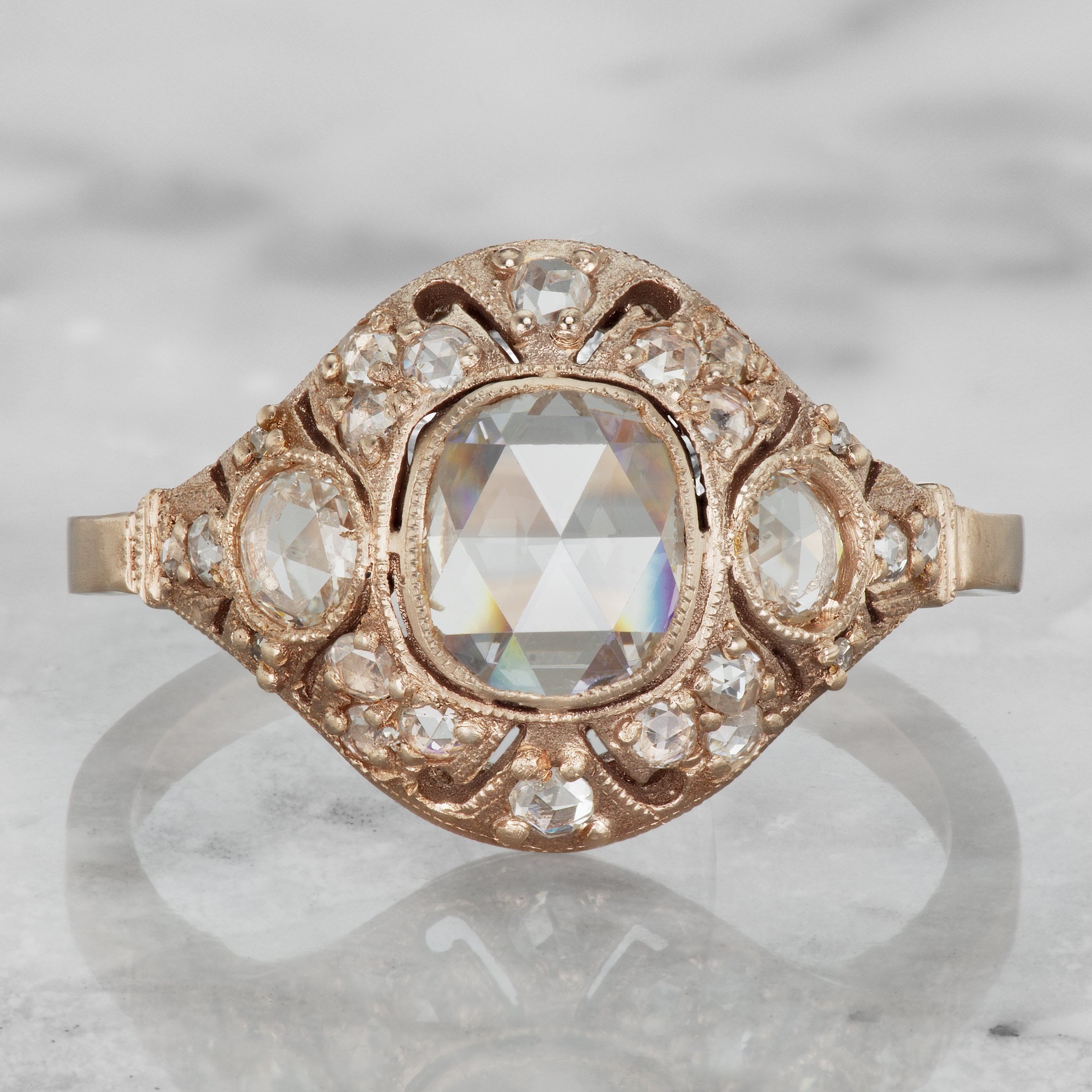Antique Style Halo Engagement Ring - Brown Gold | Victor Barbone