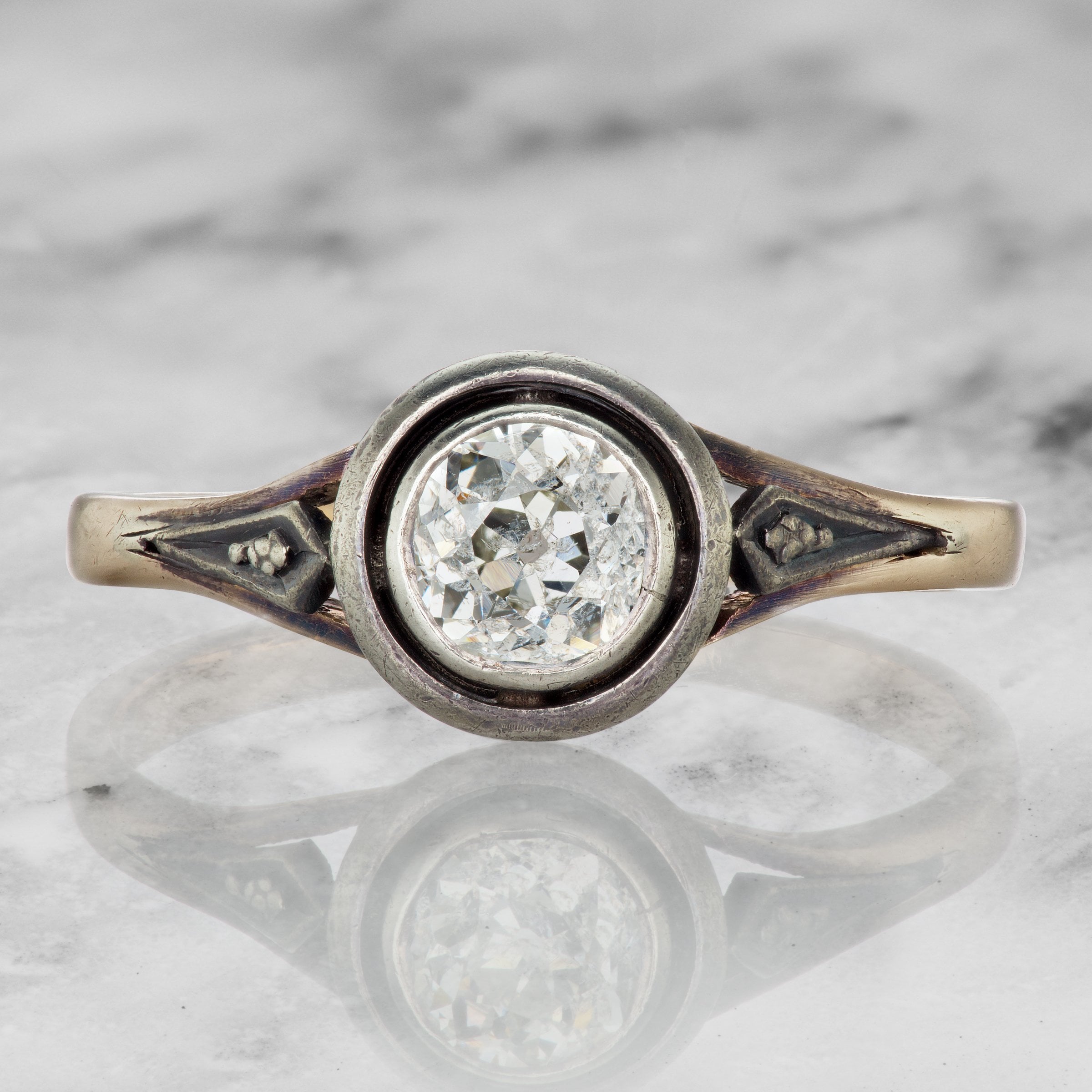 Silver Halo Engagement Ring With Yellow Gold Band | Victor Barbone