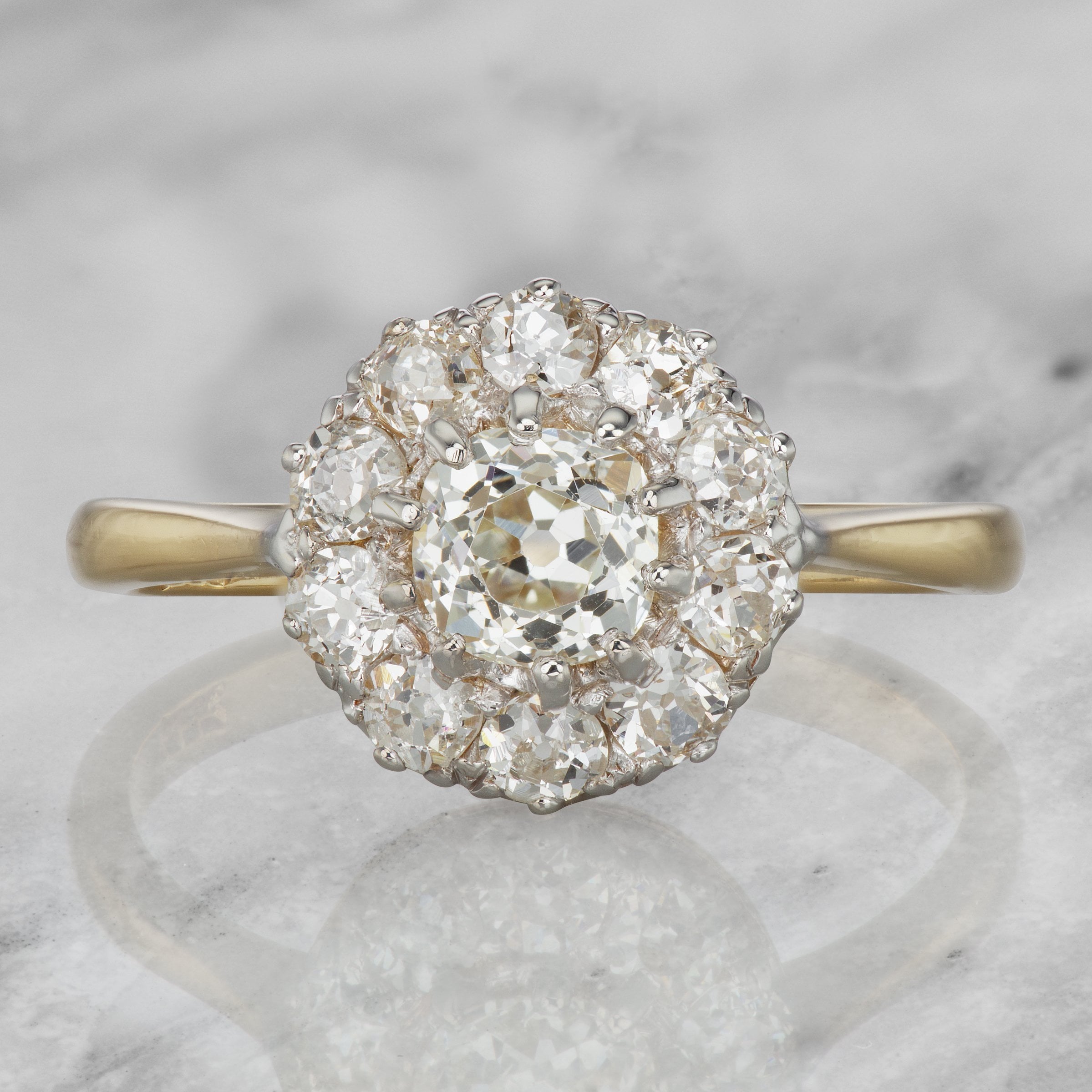 Antique Diamond Cluster Engagement Ring Yellow Gold | Victor Barbone
