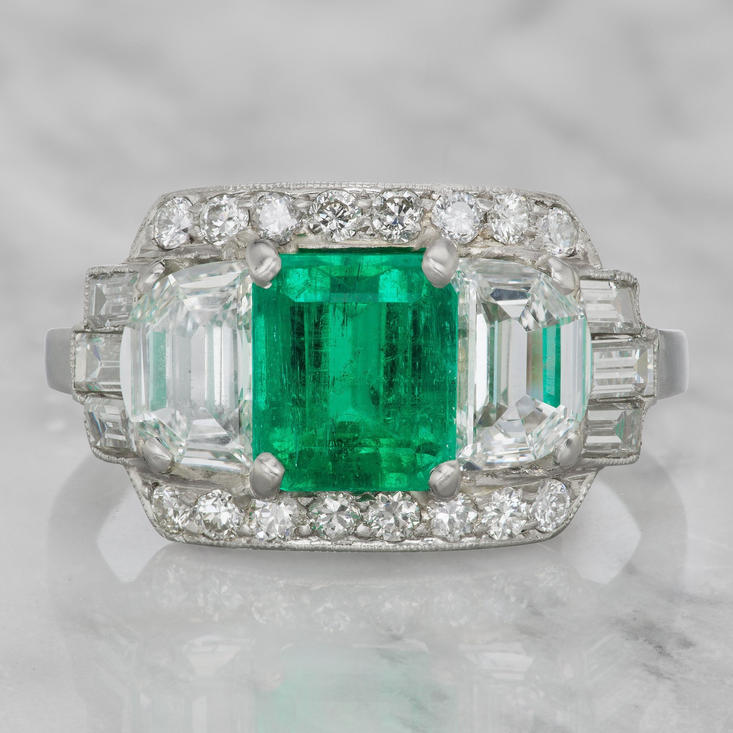 Emerald & Diamond Engagement Ring With Baguettes | Victor Barbone