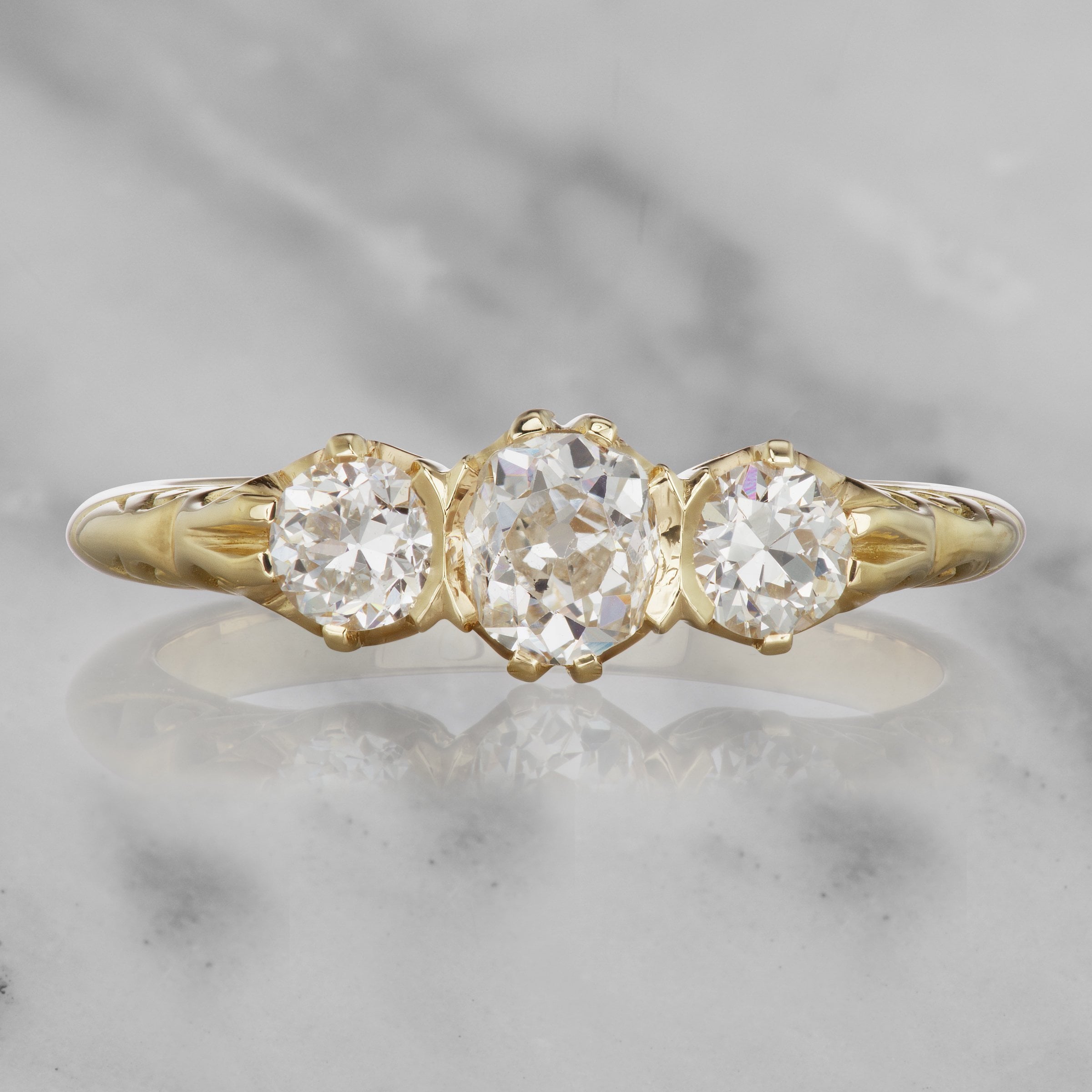 Scroll Design Engagement Ring - 3 Diamonds Circa 1900 | Victor Barbone