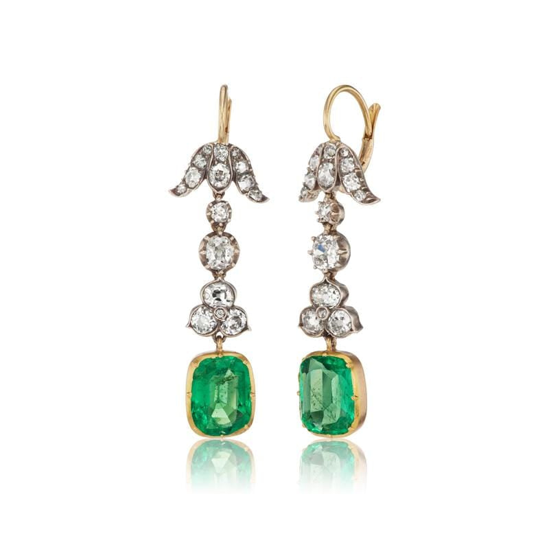 Antique Inspired Diamond & Emerald Earrings