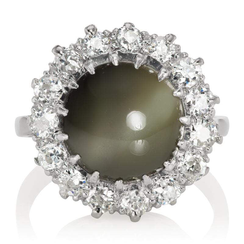 Cat's Eye Chrysoberyl Diamond Halo Engagement Ring