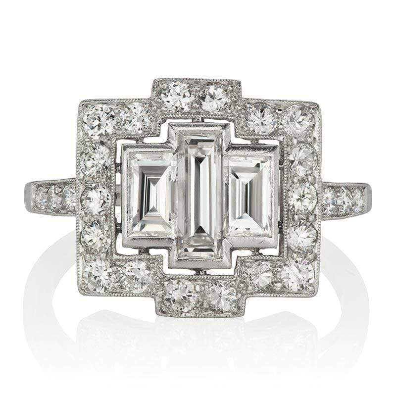 Unique Baguette Diamond Halo Engagement Ring