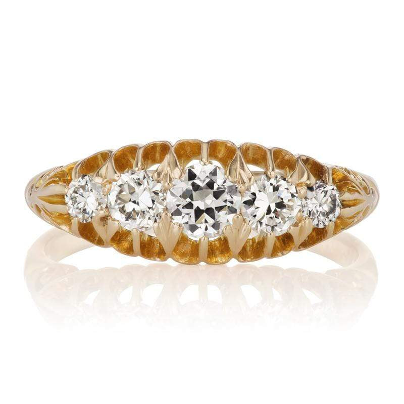 Antique Five Diamond Yellow Gold Engagement Ring