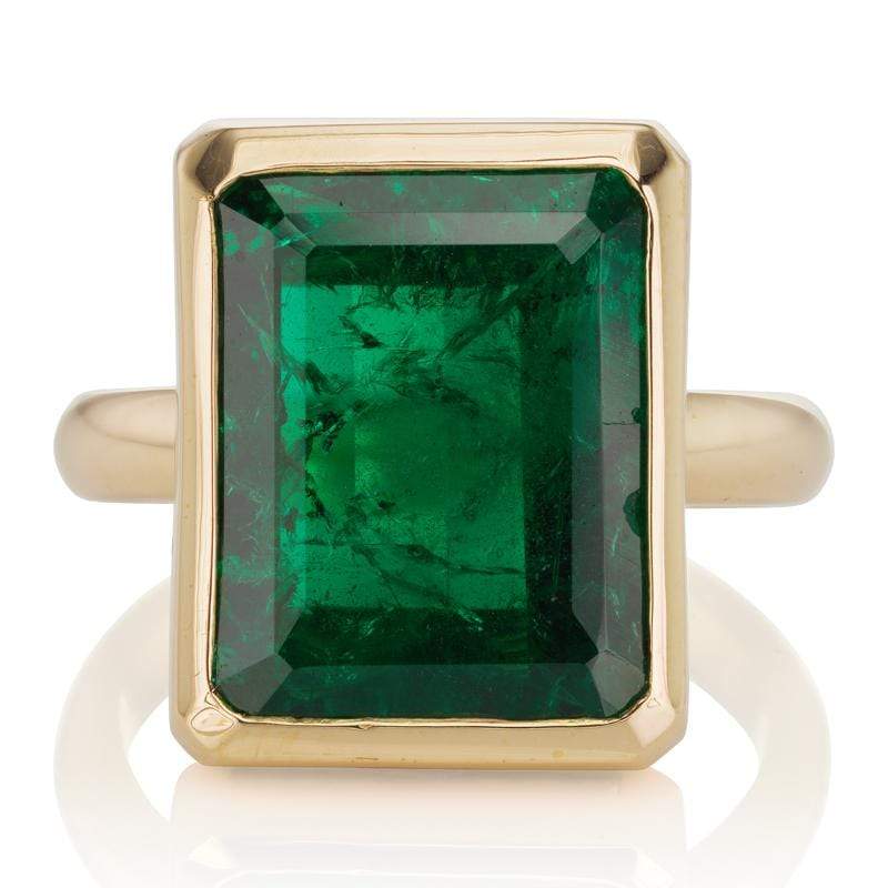 8.99 ct Bezel Set Zambian Emerald Engagement Ring