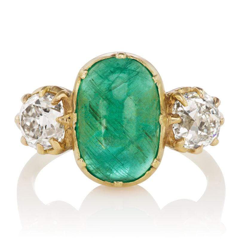 4 Carat Cabochon-Cut Emerald Engagement Ring