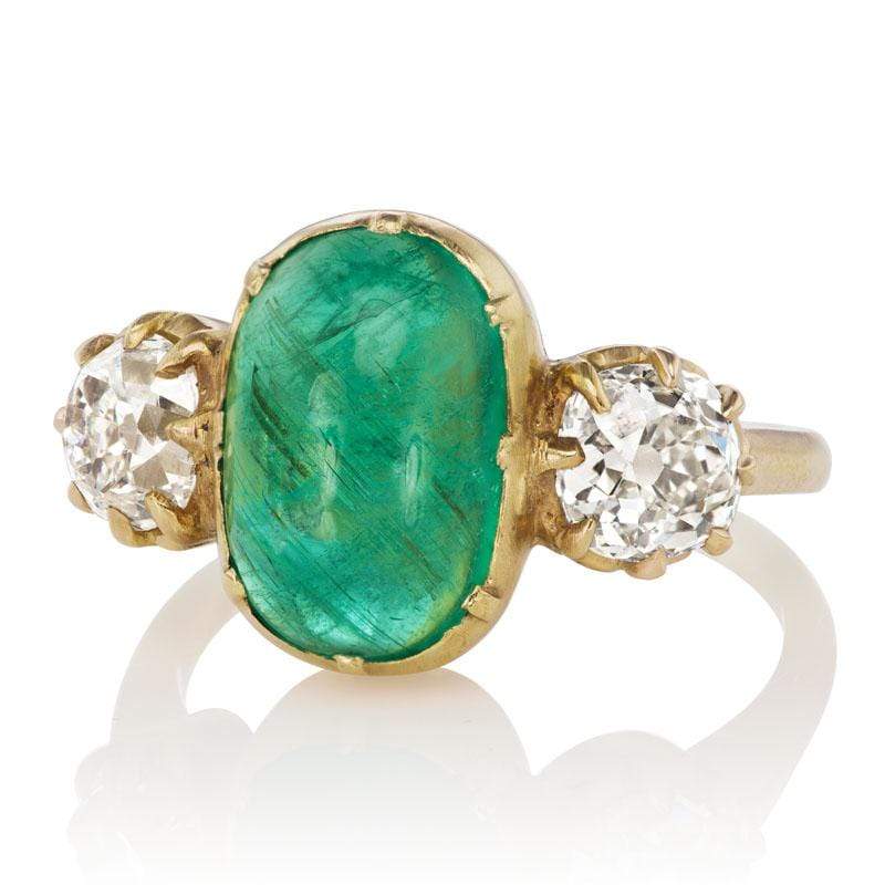 Cabochon Cut Emerald engagement ring with gemstone