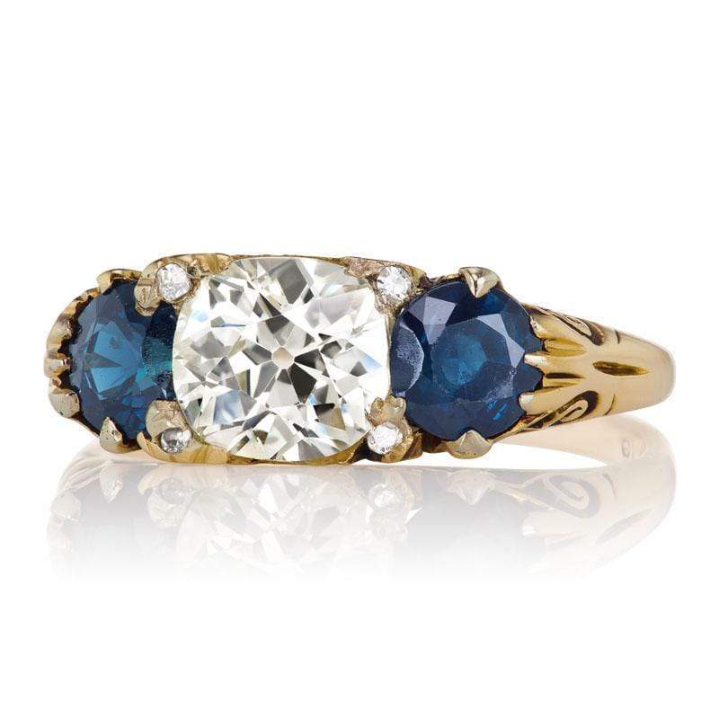 1.25ct old mine cut diamond diamond engagement ring with gemstone