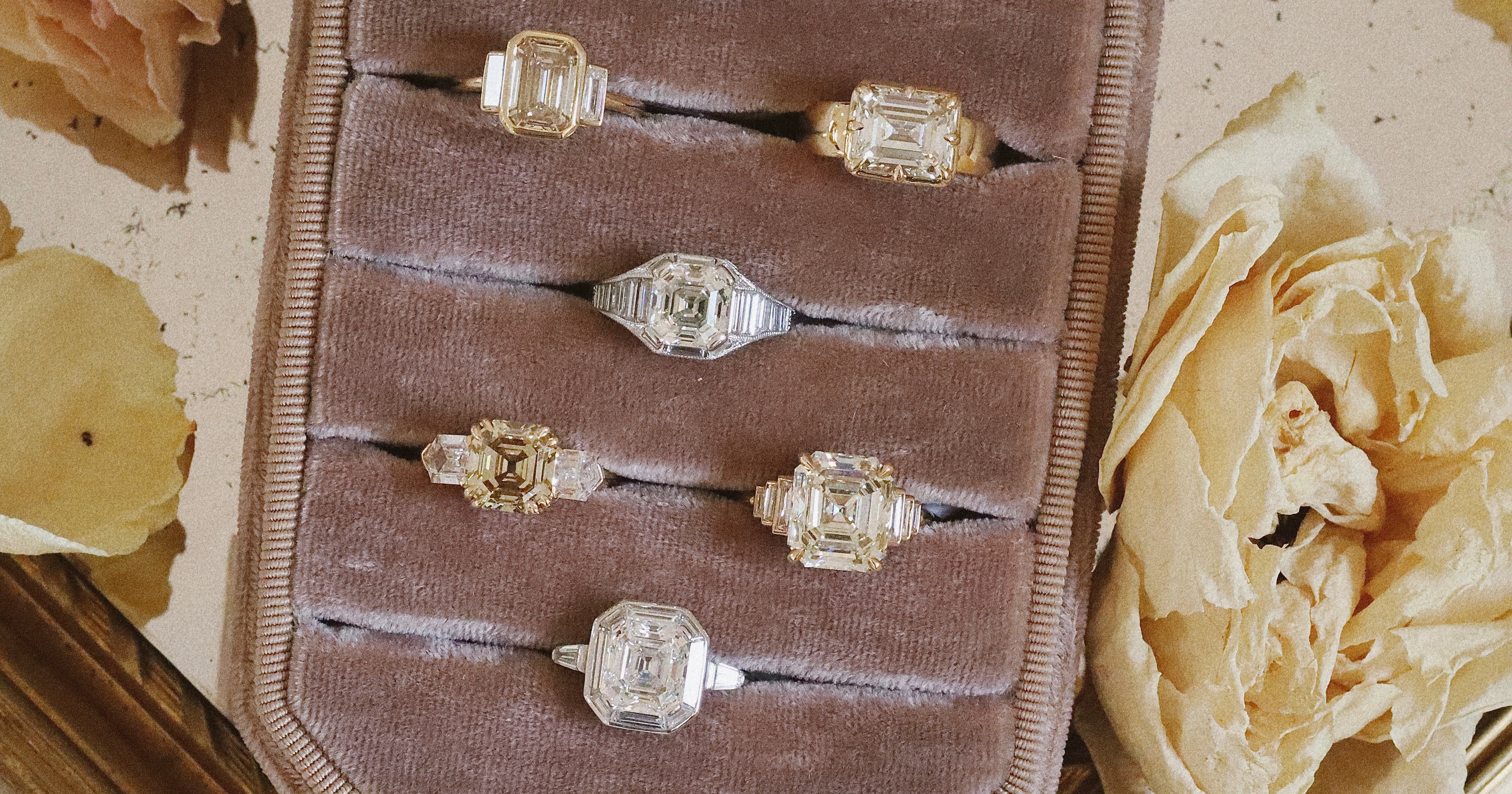 Emerald & Asscher Cut Diamond Engagement Rings