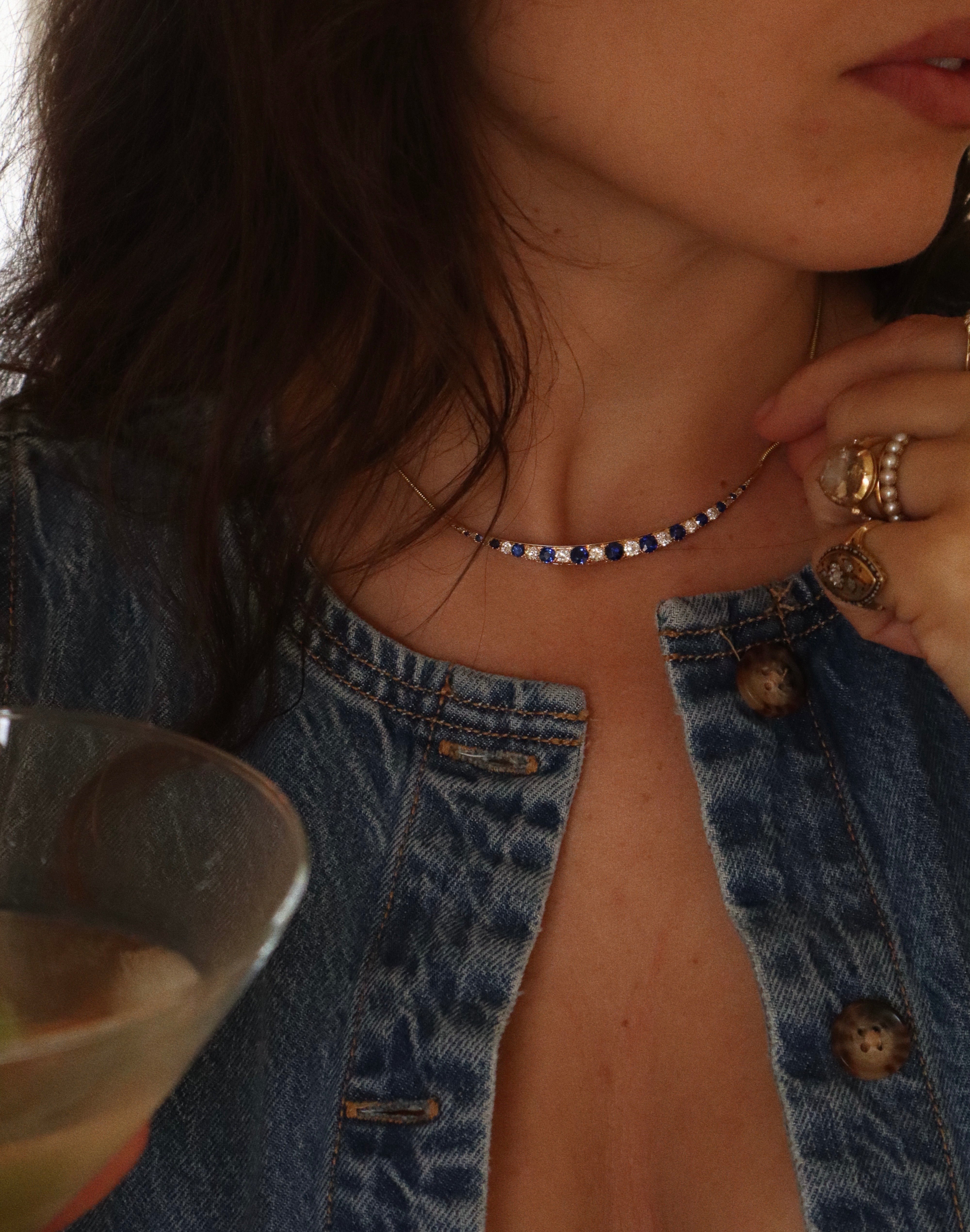 Crescent Necklace diamond with gemstone