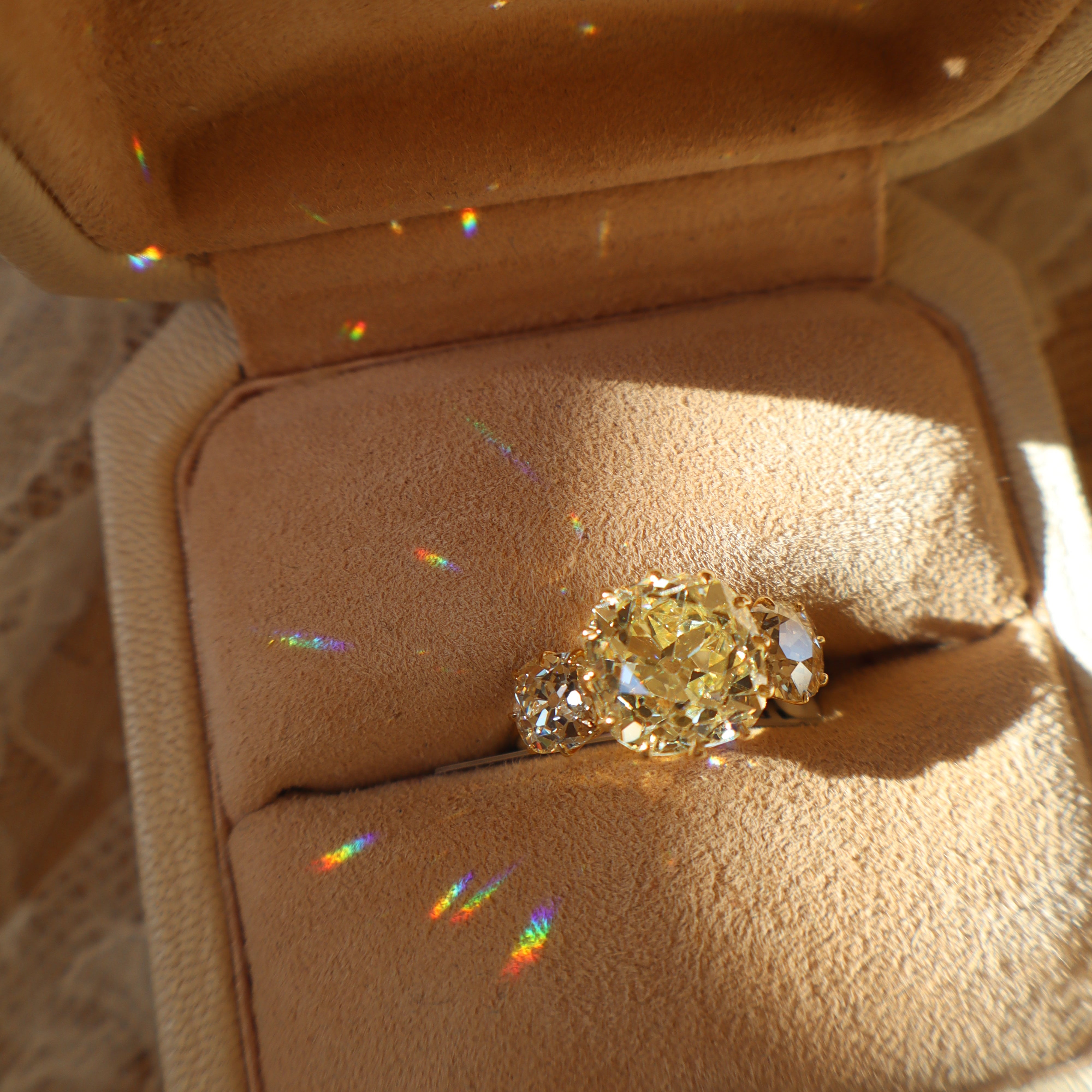 5.53 Carat Old Mine Cut Diamond Center Stone with OMC Diamond Side