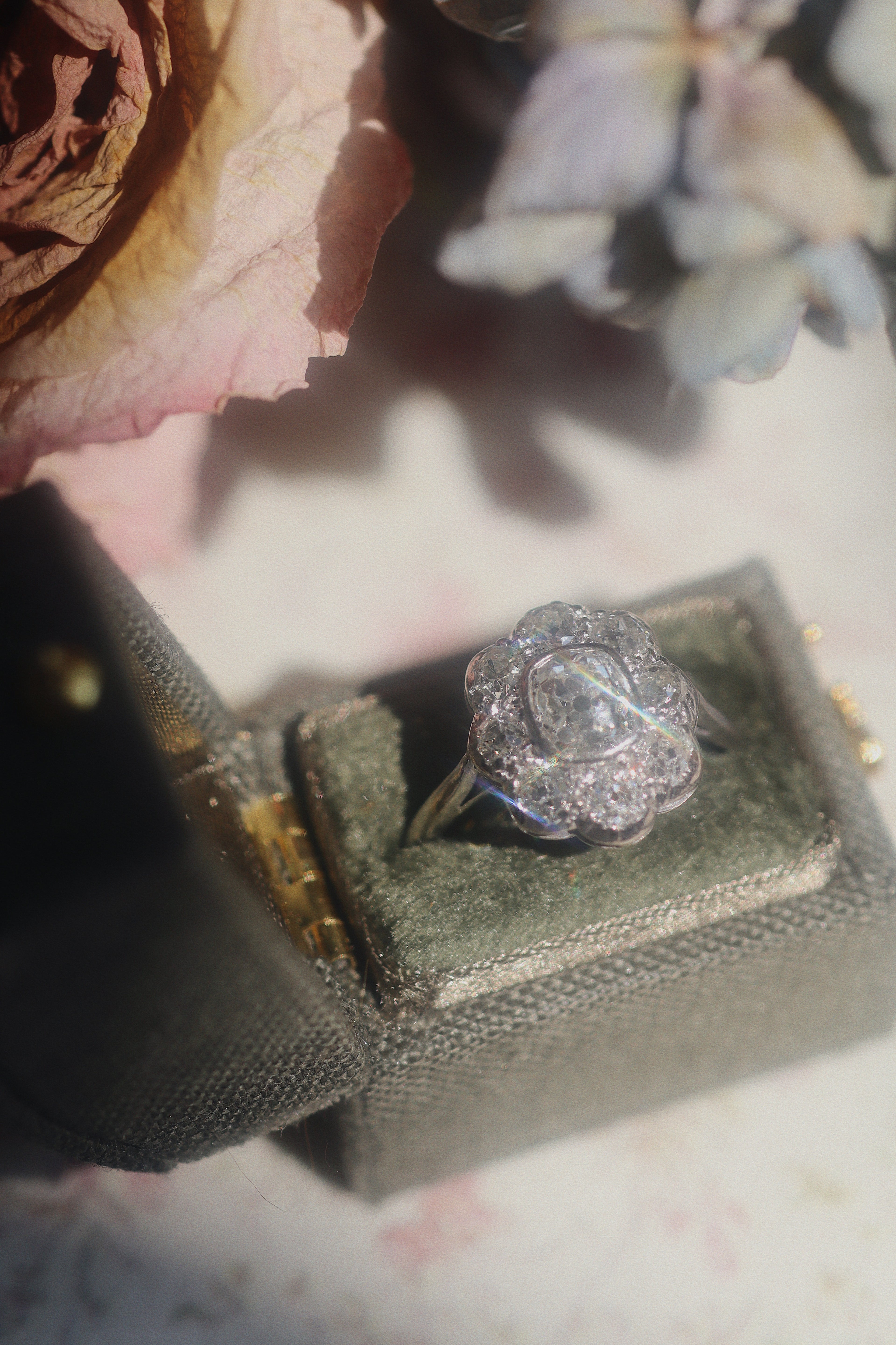 Bright Edwardian Cluster Ring in Platinum diamond