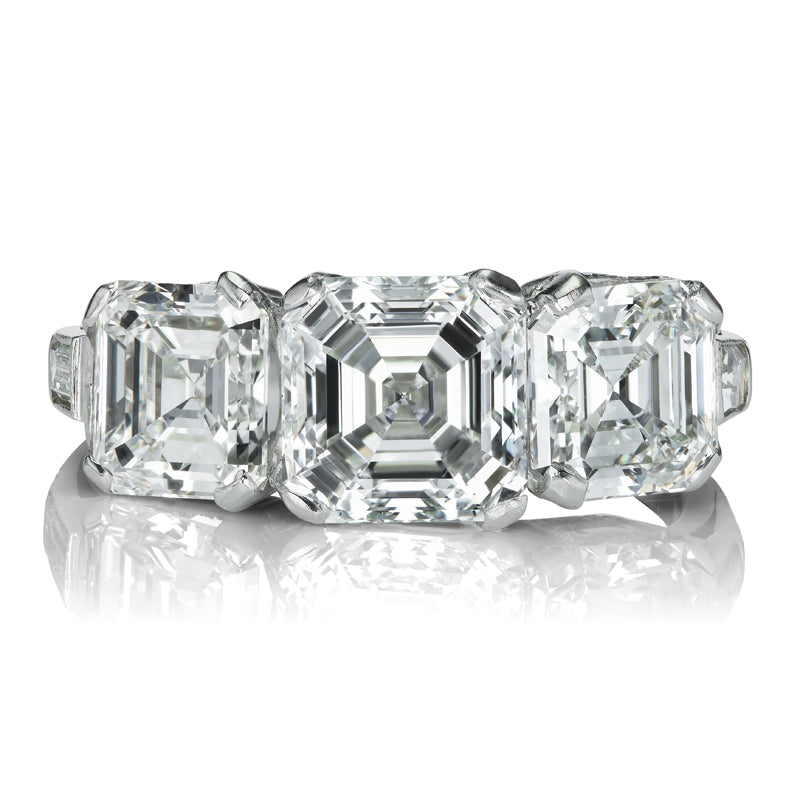 Art Deco Three Stone Asscher Cut Diamond Ring