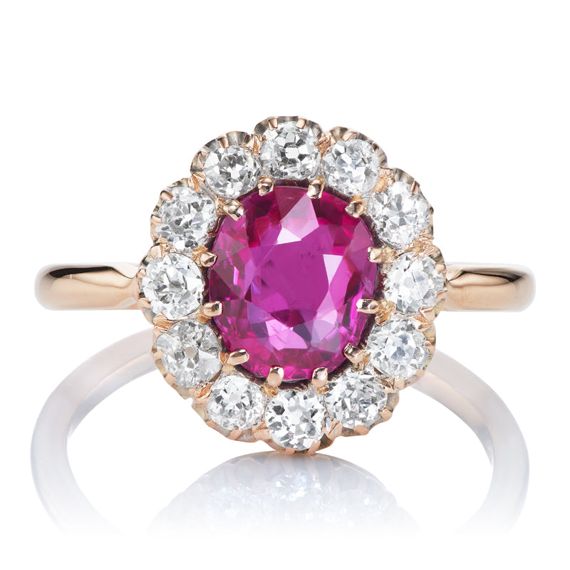 1.94ct Burma No Heat Ruby and Diamond Cluster Ring