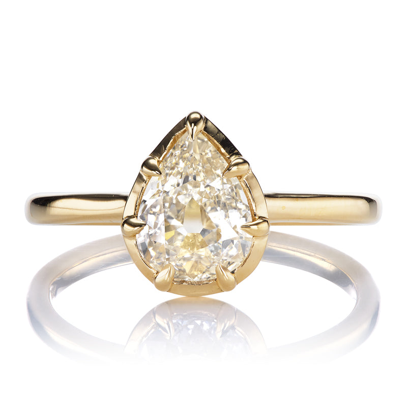 Pear-Shaped Champagne Diamond in Golden Collet Setting