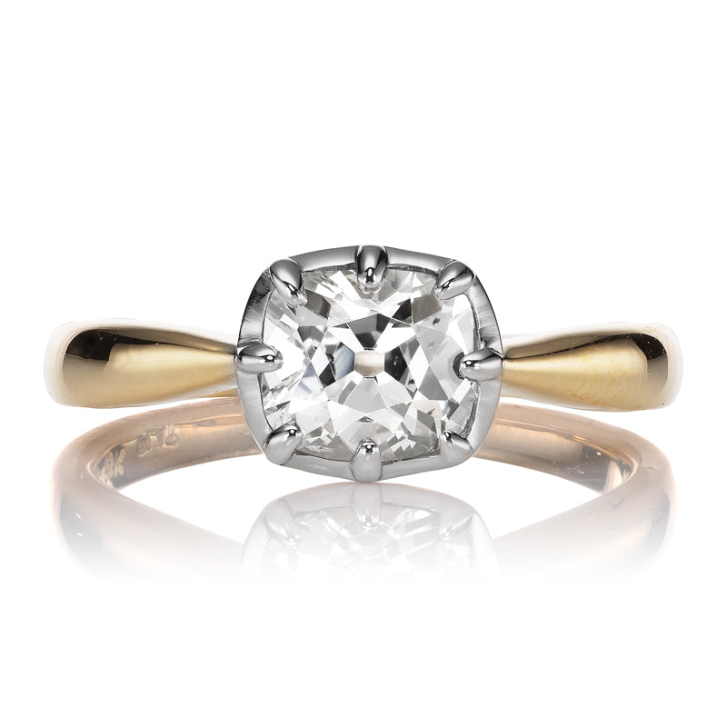 Old Mine Cut Diamond in Two-Tone East-West Collet Setting
