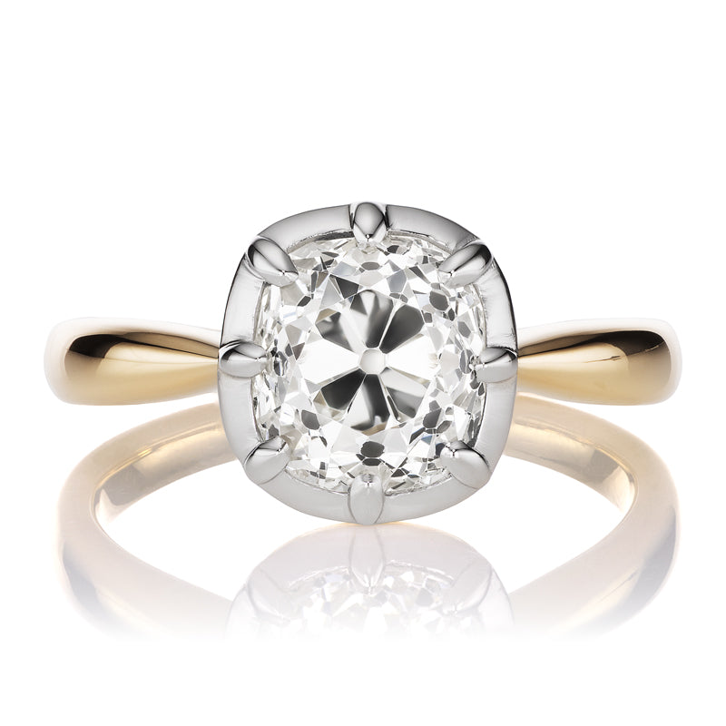 2ct Old Mine Cut Diamond in Two-Tone Collet Setting