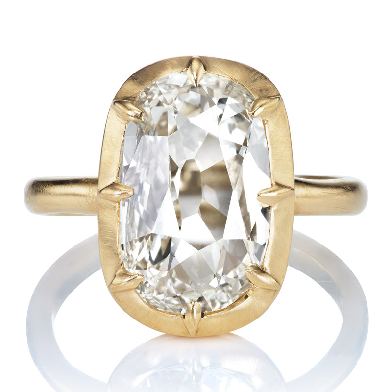 Elongated 2.80ct Old Mine Cut Diamond in Collet Set Engagement Ring