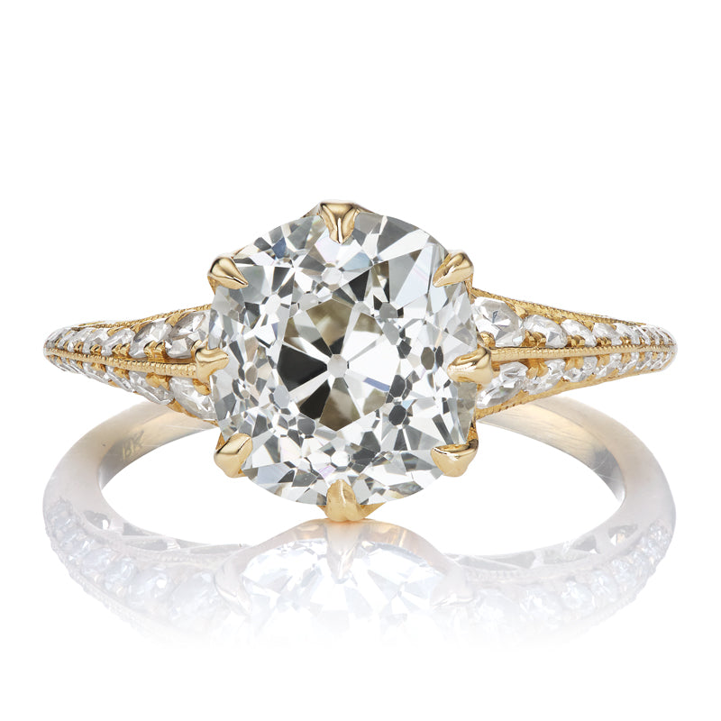 2.5ct Old Mine Cut Diamond Engagement Ring with Side Ston