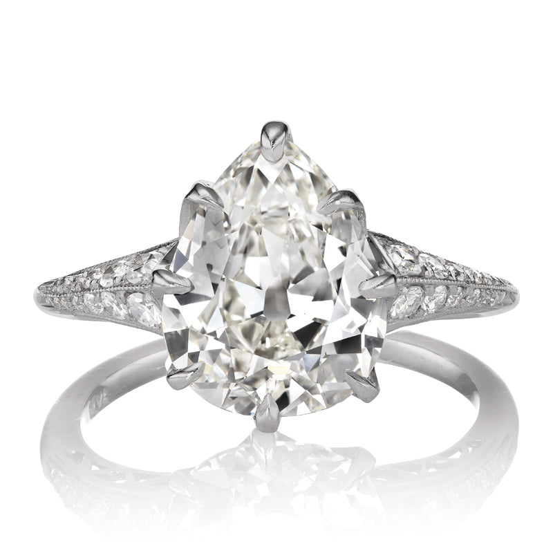 3.5 Carat Bright Antique Pear on Tapered Diamond-Studded Band