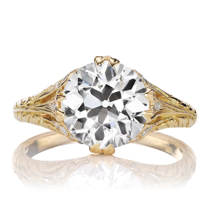 Bright Transitional Cut Diamond in Antique-Inspired Intricately Detailed Setting