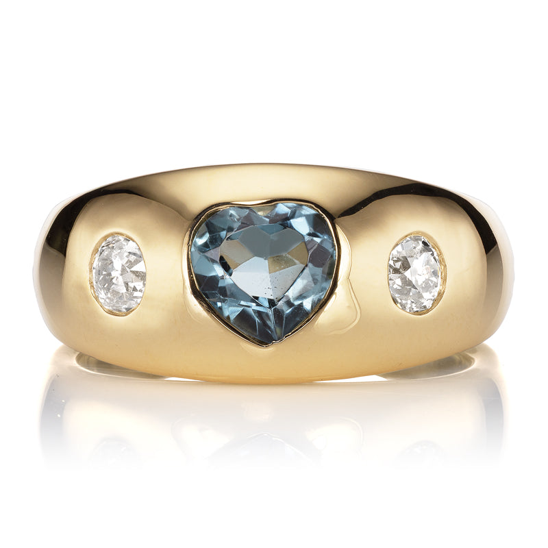 Heart-Shaped Tourmaline with Antique Diamond Side Stones