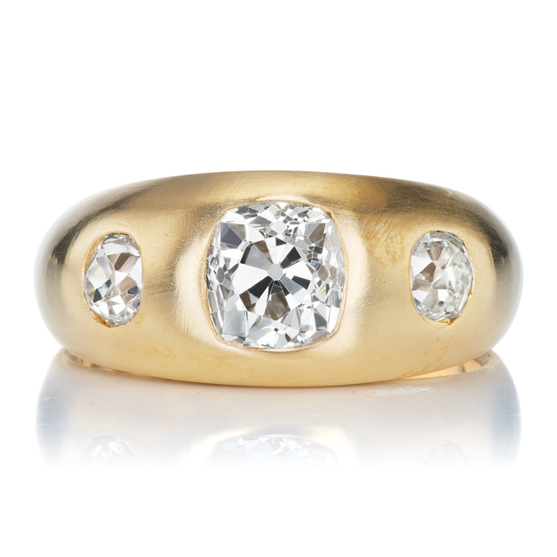 Chunky Three Stone Gypsy Set Ring with Old Mine Cuts