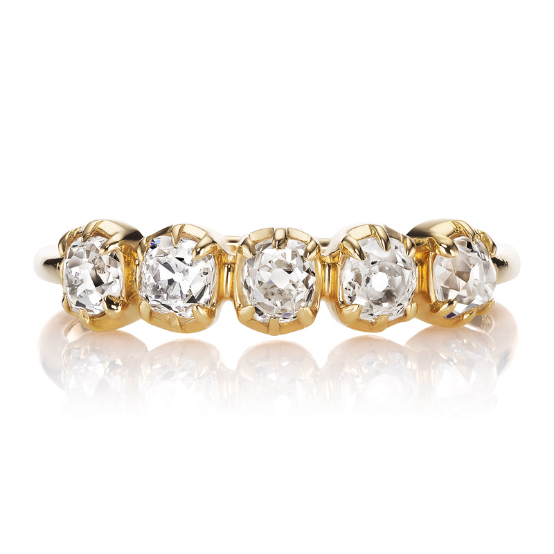 Five Stone Old Mine Cut Diamond Band in Yellow Gold Collet