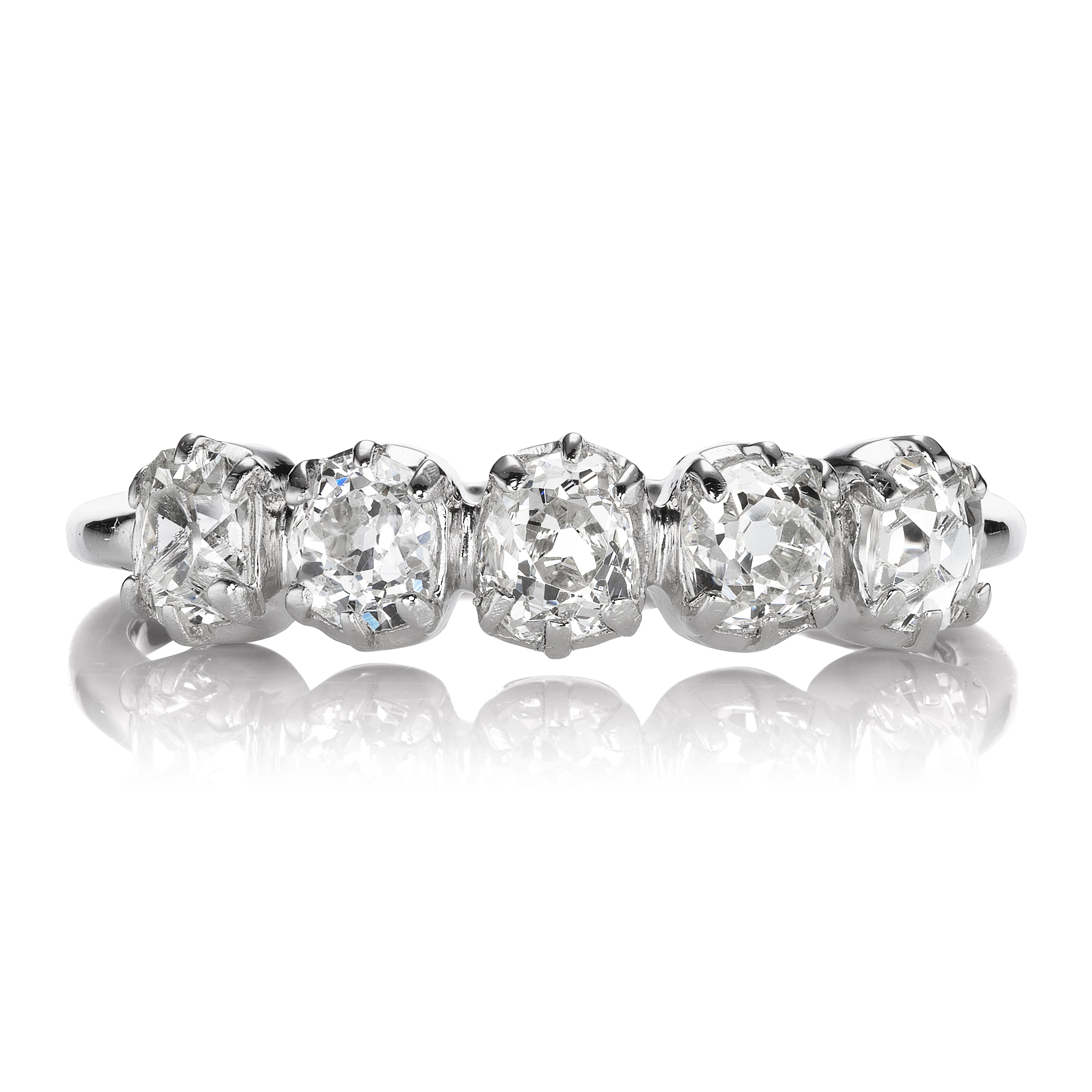 Five Stone Old Cut Diamond Band in Platinum Collet