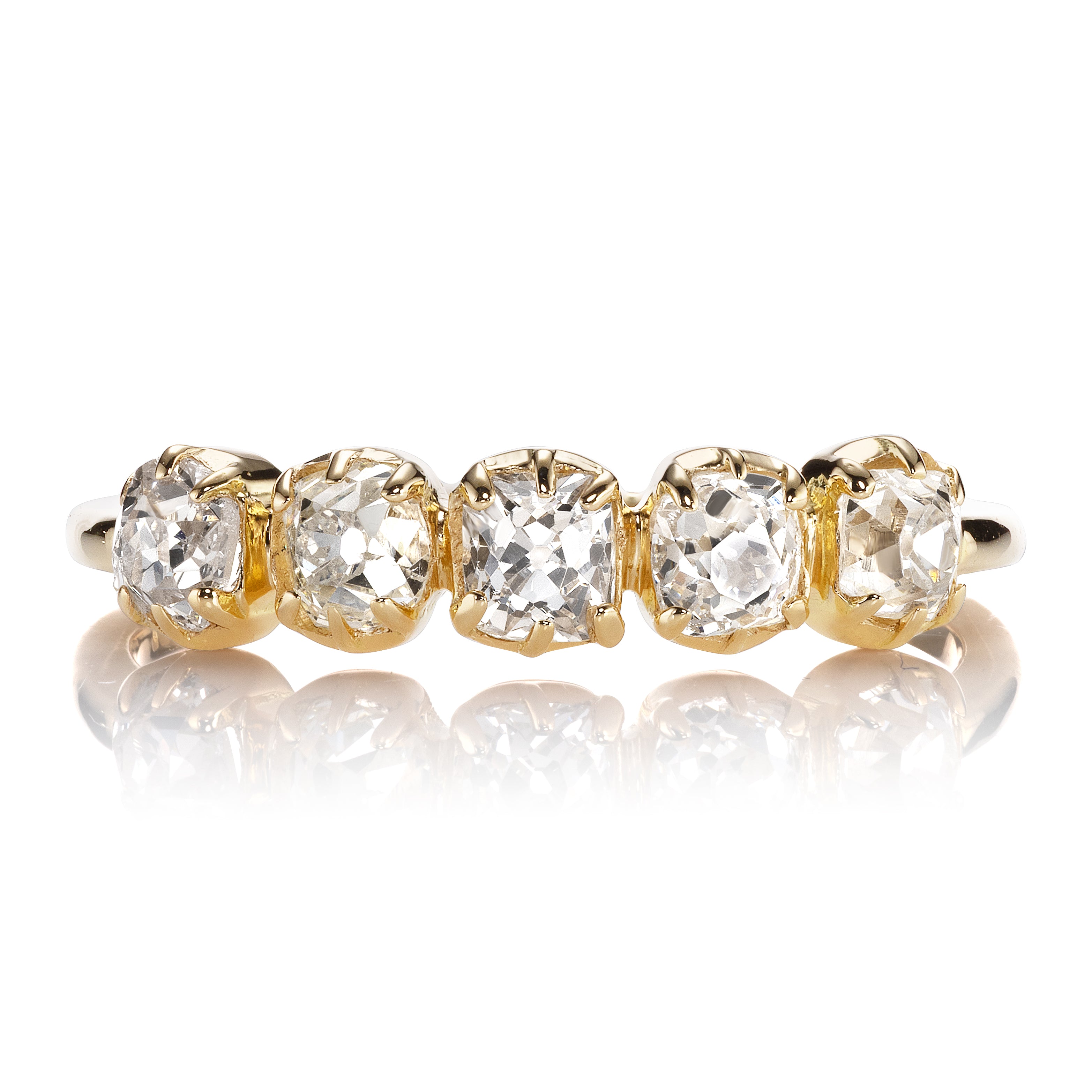 Five Stone Old Cut Diamond Ring in Yellow Gold Collet