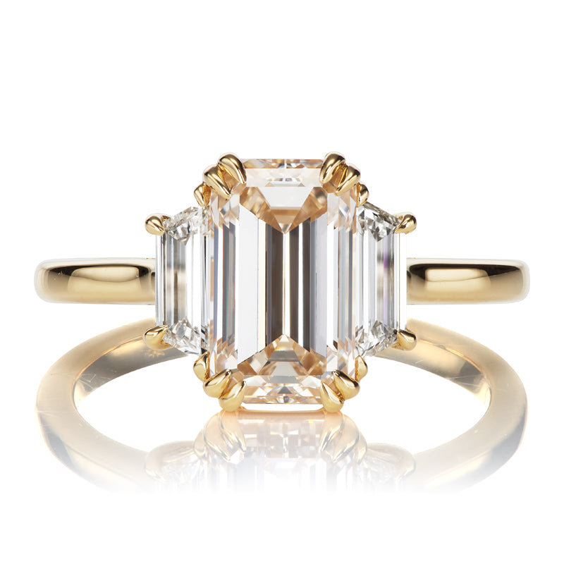 Elongated 2.26 Carat Emerald Cut Diamond Engagement Ring with Trapezoids