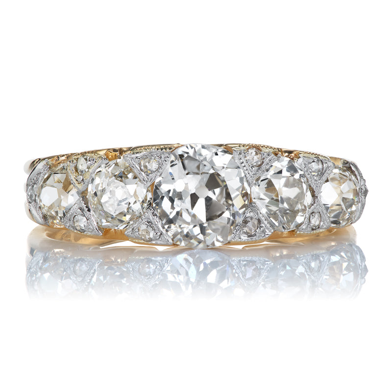 Two Tone Five Stone Old Mine Cut Engagement Ring