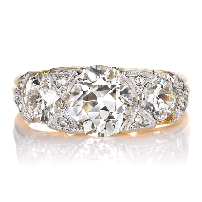 Three-Stone Platinum-Topped Ring in 18kt Yellow Gold