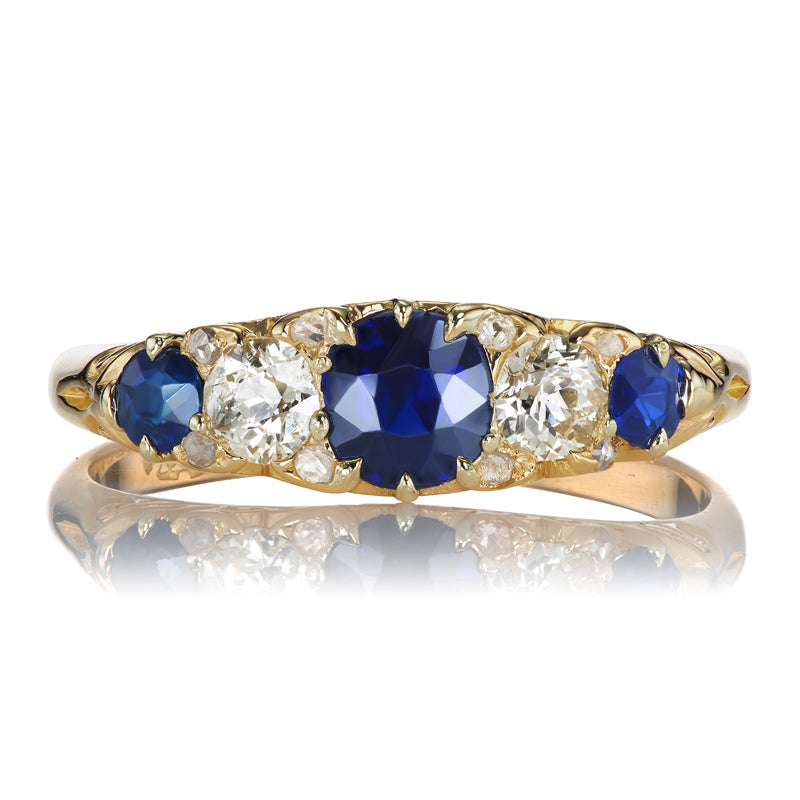 Antique No Heat Cambodian Sapphire and Diamond Half Hoop Ring