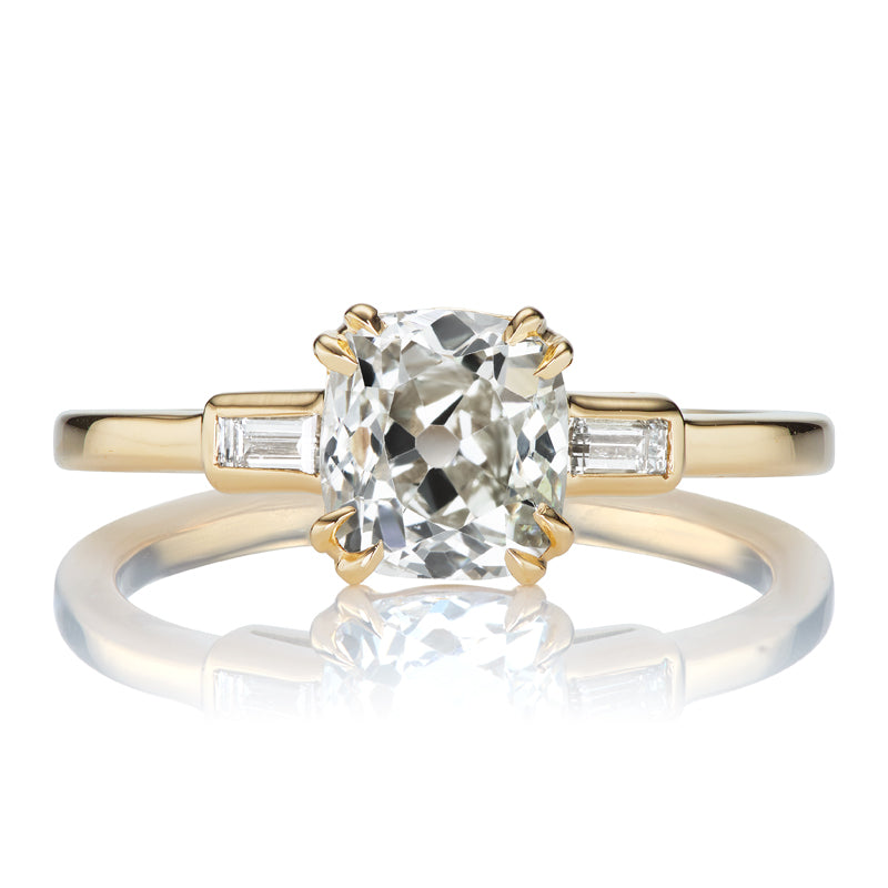 Old Mine Cut Diamond with Baguette Side Stones