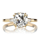 2.44 Carat Old Mine Cut Diamond Ring with Double Prongs and Horizontal Baguettes