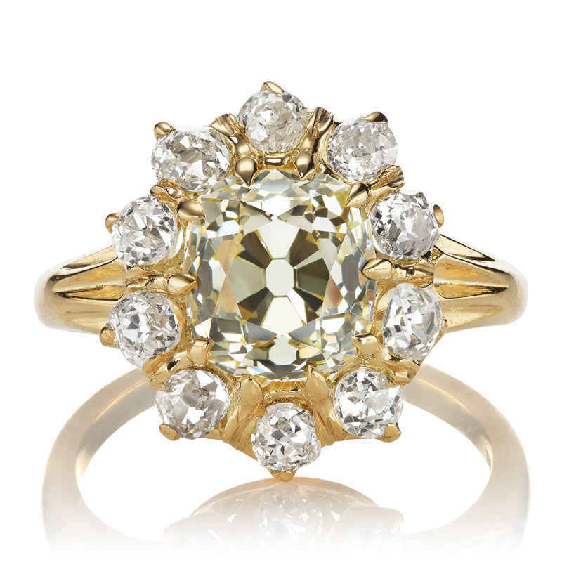 Victorian Inspired 2.8 Carat Old Mine Cut Diamond Cluster Ring