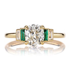 Old Mine Cut Diamond Ring with Emerald Baguette Side Stones
