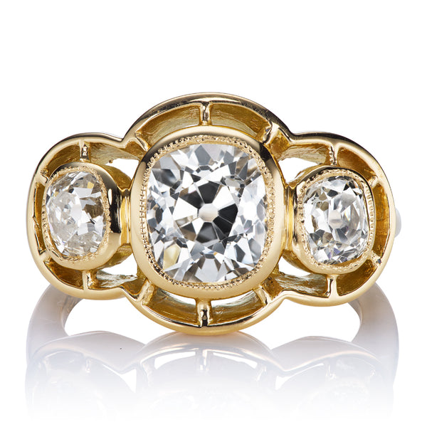 kaka　オーダー無地リング3g 1/2 2 Carat Old Mine Cut Engagement Ring in Unique 3 Stone Setting