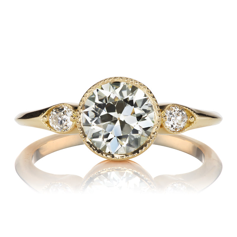Bezel Set Transitional Cut Diamond Engagement Ring with Side Stones