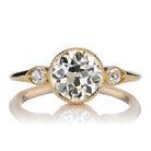 1.58 Carat Old European Cut Diamond Engagement Ring Bezel Set with Side Diamond