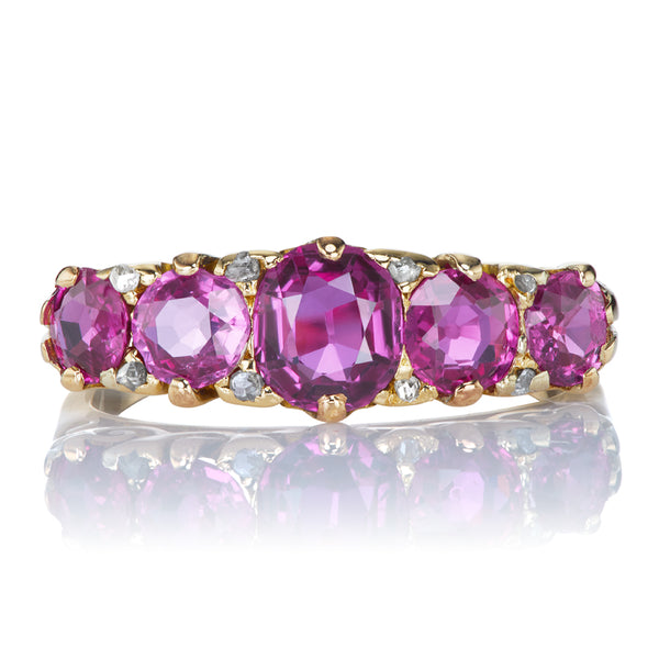 5 Stone No Heat Thai Ruby and Rose Cut Diamond Ring – Andria