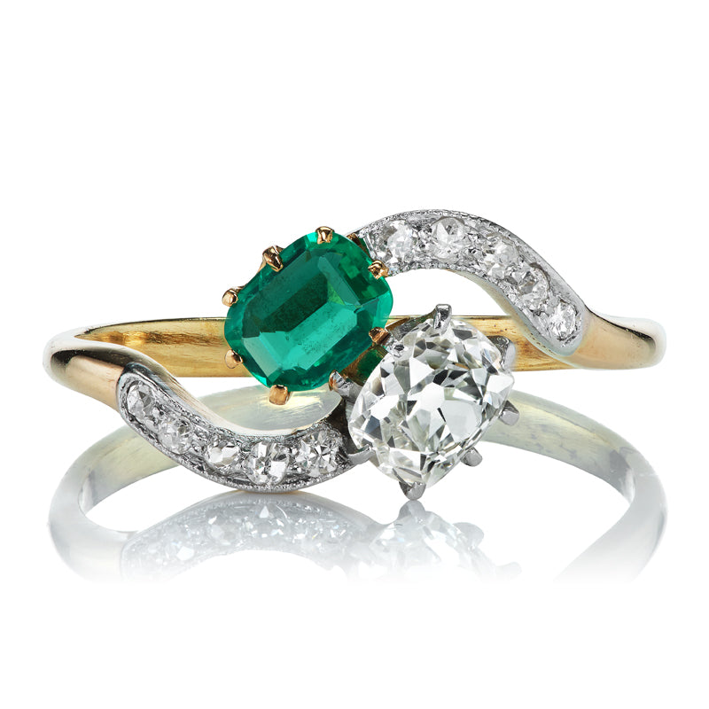 Antique Diamond and Emerald Toi et Moi Ring