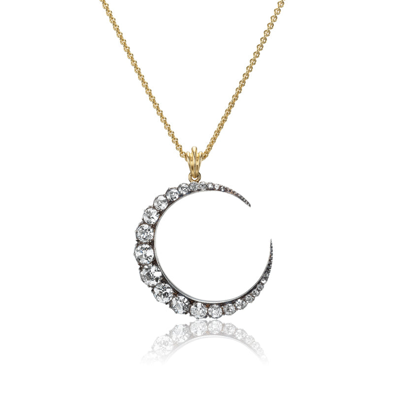Antique Diamond Crescent Pendant in Silver Collet Settings
