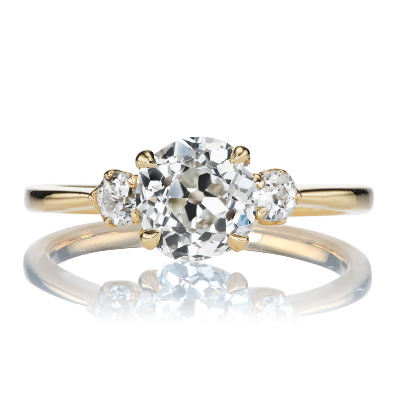 Old Mine Cut Dimond Engagement Ring with Dainty Side Stones 