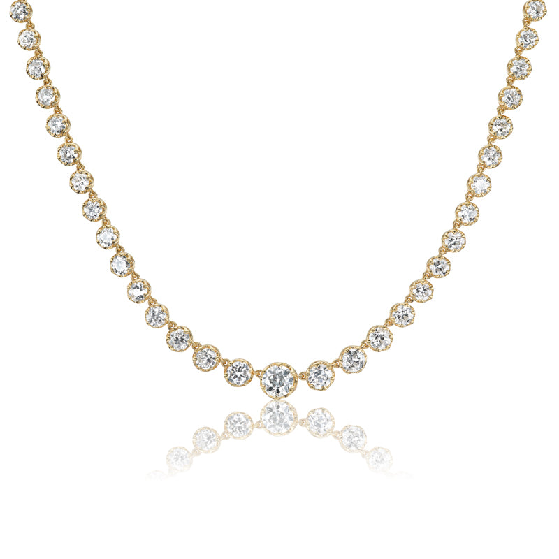 Rivière Necklace with Prong Set Old Cut Diamonds in Yellow Gold