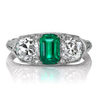 Art Deco Era Antique Colombian Emerald and Diamond Ring in Platinum