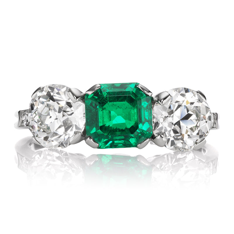 Antique Tiffany and Co. Colombian Emerald and Diamond Trilogy Ring