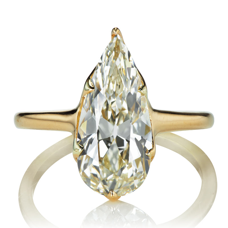 Elongated 3.18 Carat Pear Cut Diamond Solitaire Engagement Ring